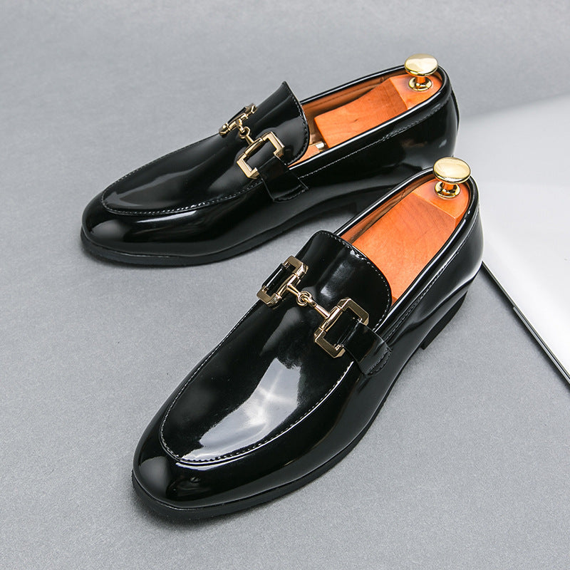 Men's Solid Color Glossy Loafers Plus Size Casual Leather Shoes