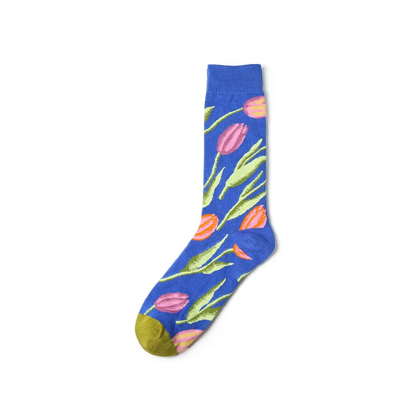1 Pair Art Socks New Men Women Cotton Socks Couple Funny Socks Flower Bird Long Colorful Socks EUR39-44