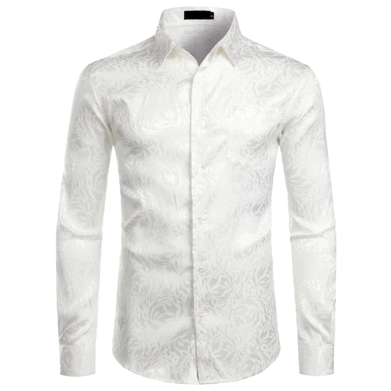 Mens Stylish Floral Dress Shirts 2023 Brand New Slim Fit Long Sleeve Shirt Men Wedding Party Club Social Shirt Chemise Homme 2XL