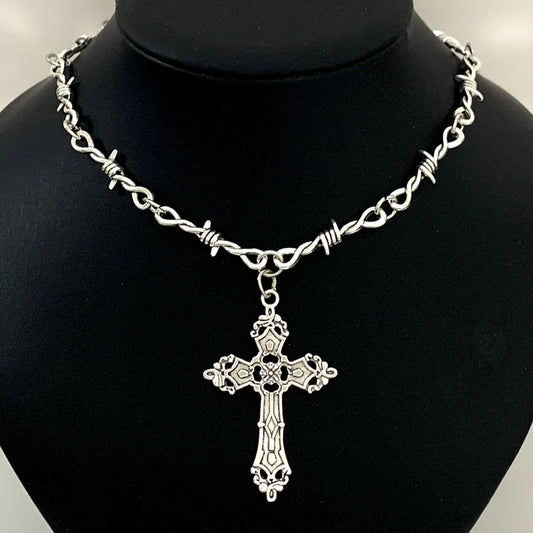 Small wire Brambles cross Choker Necklace Women Hip-hop Gothic Punk Style Barbed Wire Little thorns Chain Choker Gifts